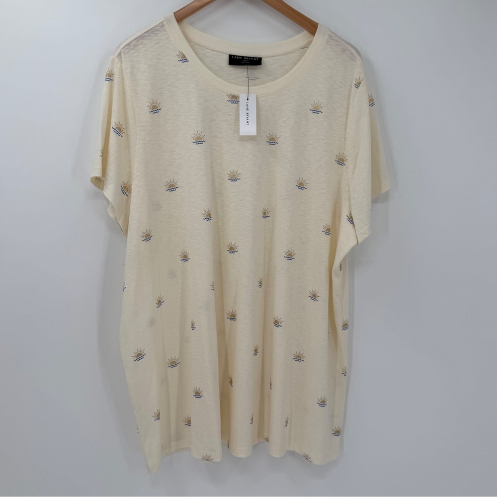 NWT Lane Bryant Plus 22/24 Ivory Sun Wave Print Relaxed Crew Neck Tee Shirt
